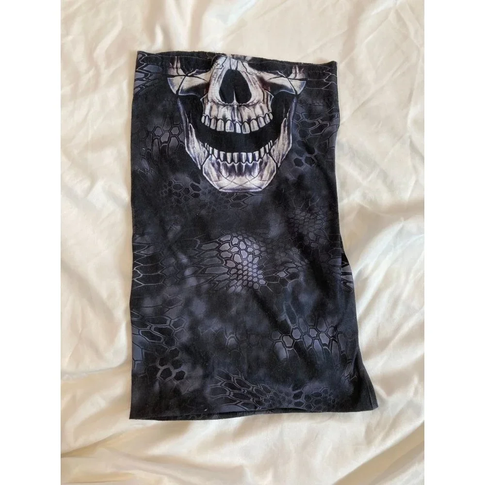 Men's Skull Neck Warmer Face Mask, 2-Sided, Black.Gray, One Size